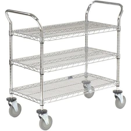 Wire Utility Cart, 3 Shelves, 800 Lb. Capacity, 48L X 24W X 38H